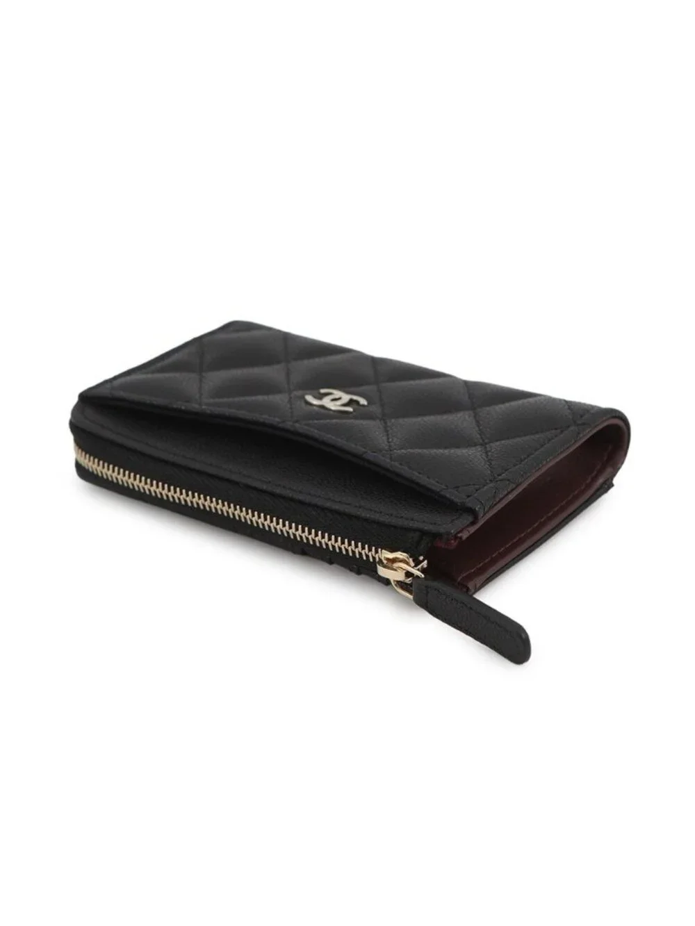 Chanel Coin Case Quilted CC Logo Caviar Leather Fragment Card Black